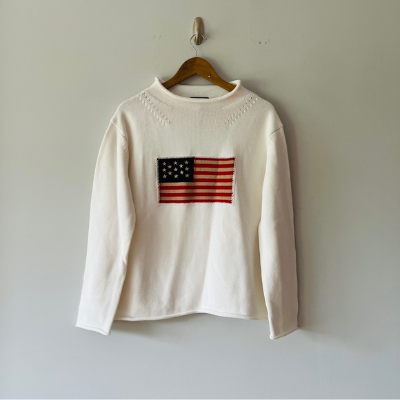 New TUCKERNUCK Ivory Cotton Americana Sweater Szie Medium - Picture 2 of 7